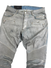 Balmain Silver Wax Moto Biker Denim