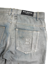 Balmain Silver Wax Moto Biker Denim