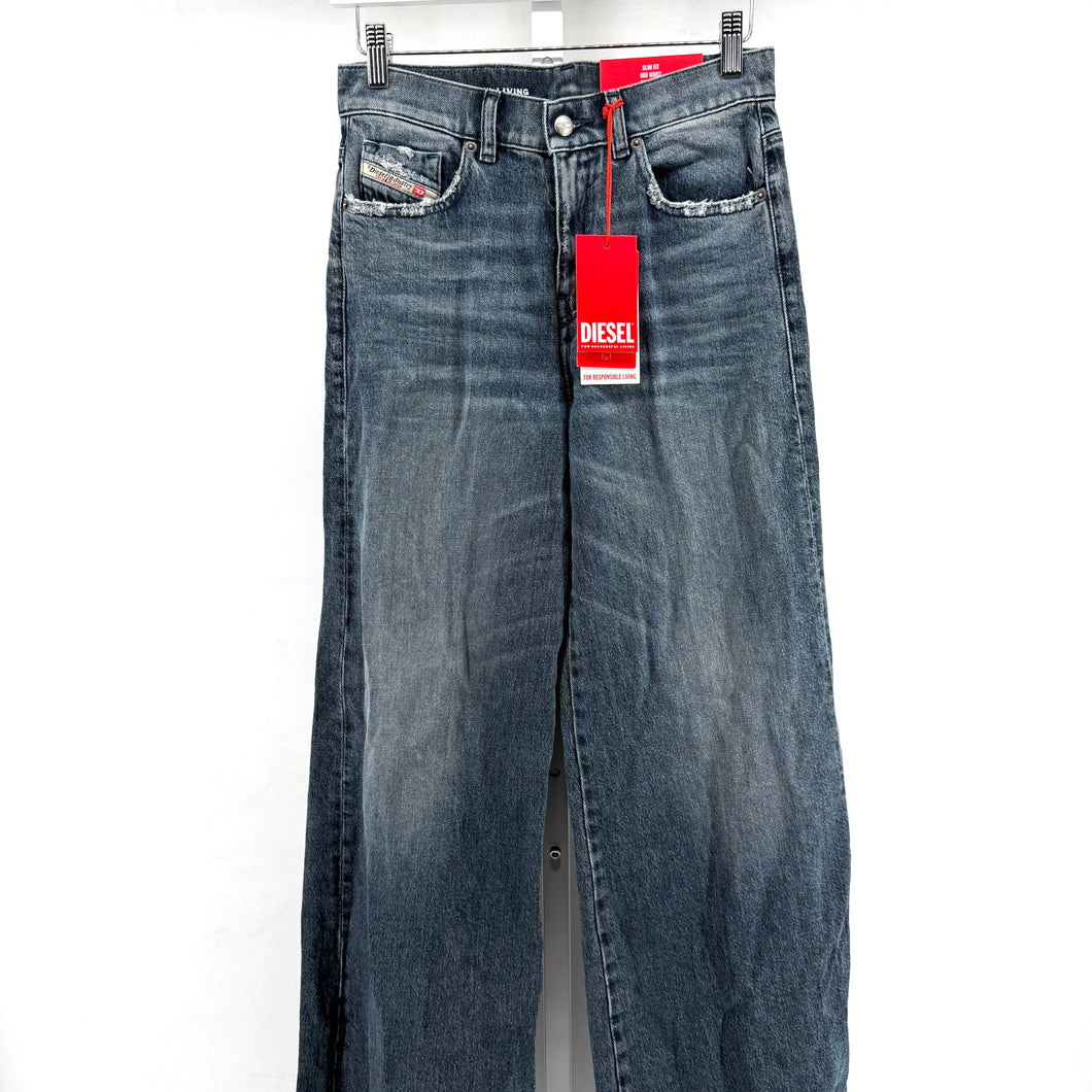Diesel Mid Waist Wide Leg Jeans