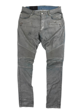 Balmain Silver Wax Moto Biker Denim