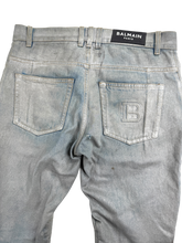 Balmain Silver Wax Moto Biker Denim