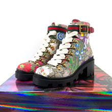 Gucci Monogram Flora Combat Boot
