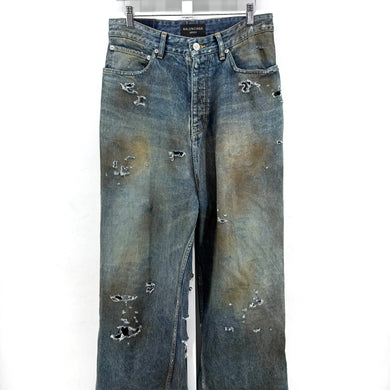 Balenciaga Mud Destroyed Denim Jeans