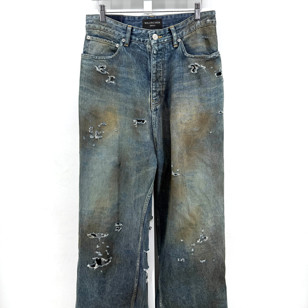 Balenciaga Mud Destroyed Denim Jeans